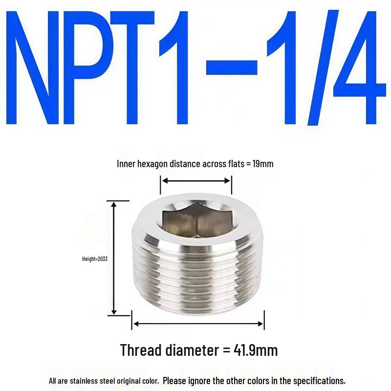 304 Stainless Steel Hex Socket Pipe Plug, Threaded Blind Plug, Oil Plug, Throat Plug In Sizes: 1/8", 1/4", 3/8", 1/2", 3/4".