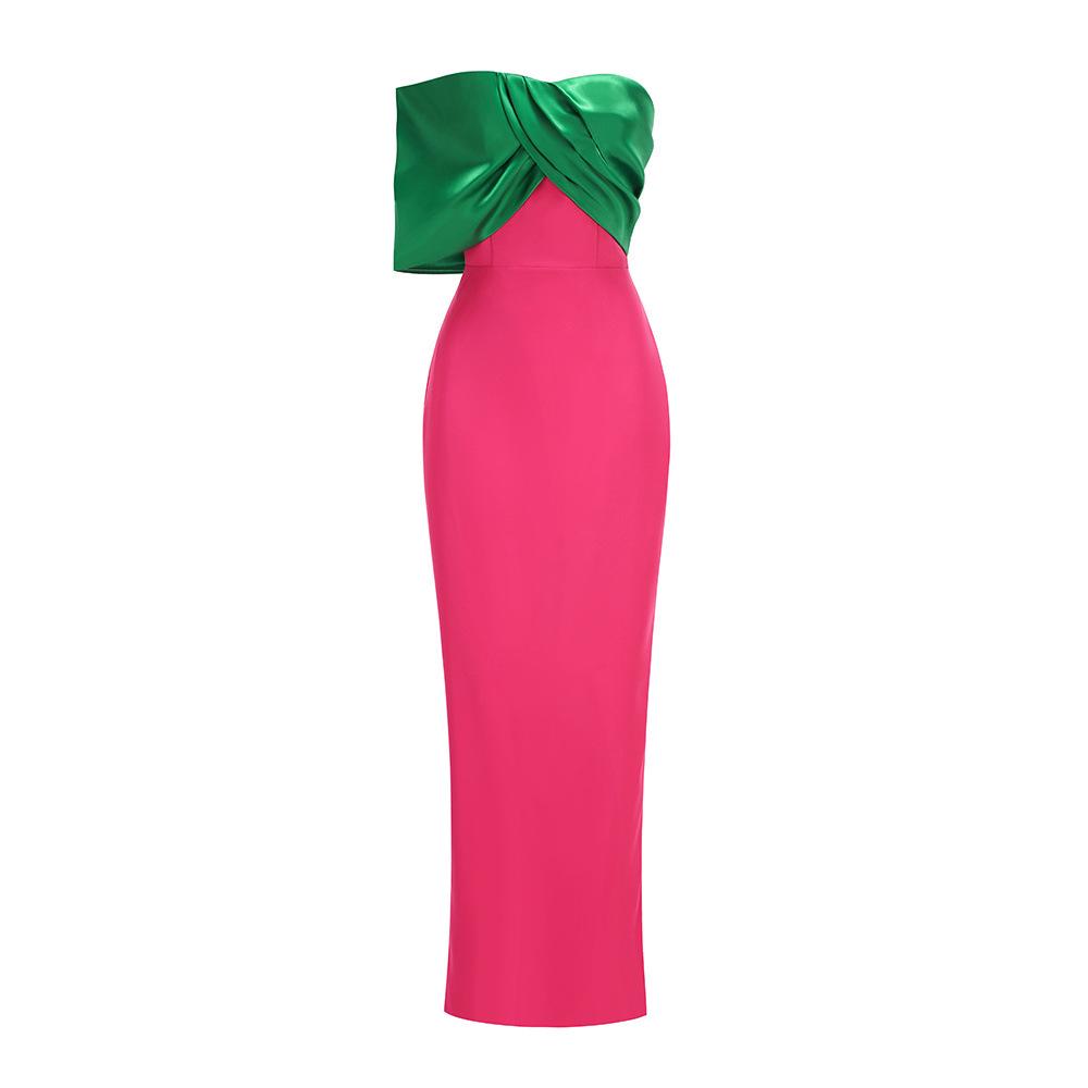 Elegant European & American Strapless Contrast Color Mermaid Evening Gown