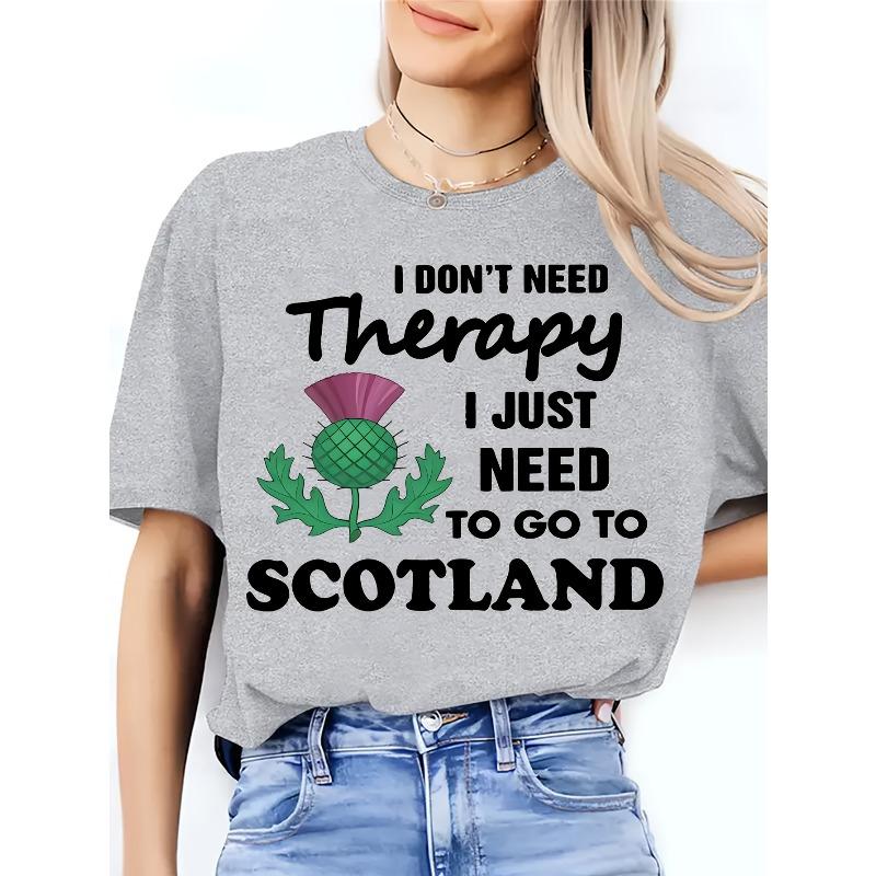 

Casual Loose Short-Sleeve Summer T-Shirt with a Scotland Letter Print Design XL серый