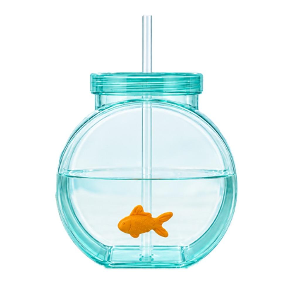 With Lid Fish Bowl Tumbler Translucent Green Drinking Purse Bottle Drink Cup Summer Drink
