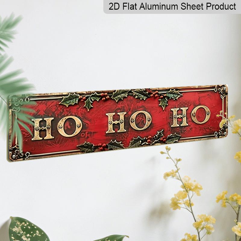 15.7×3.94inch Aluminum Vintage Ho Ho Ho Decorative Sign Plaque - 2D Flat Printed Wall Hanging Christmas Decoration