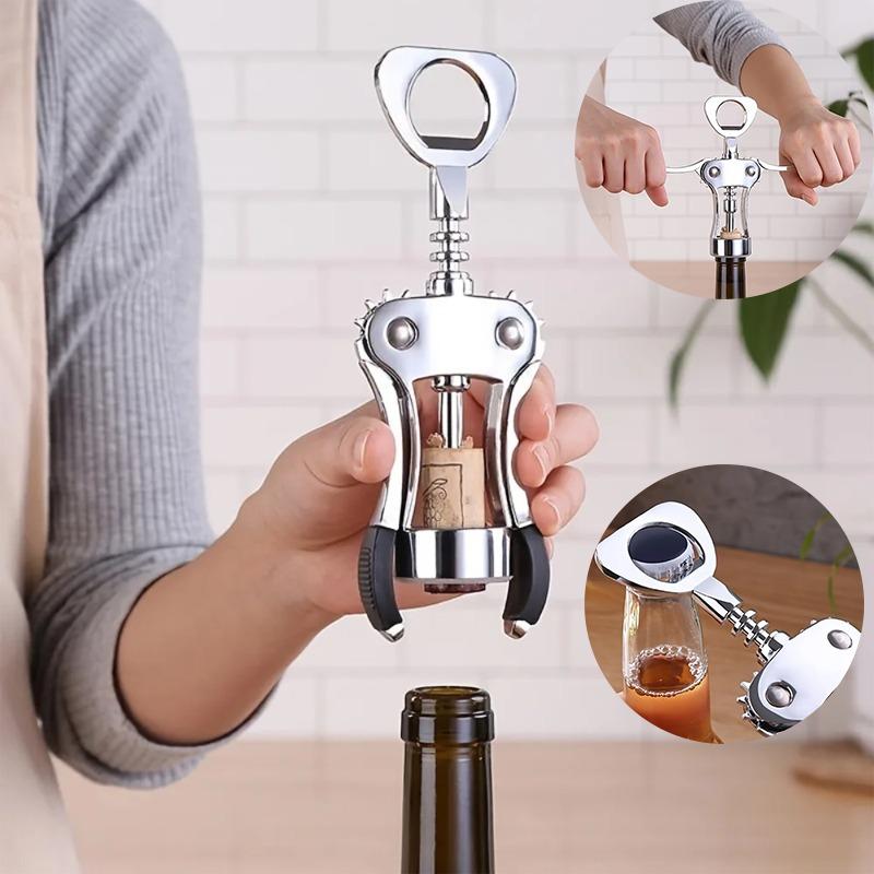 1pc Wine Opener Stainless Steel Opener Zinc Alloy Premium Wing Corkscrew Wine Bottle Opener with Multifunctional Bottles Opener1