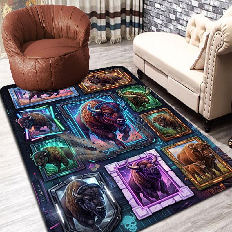 Cyber Buffalo Collection Pattern Rug Floor Mat for Living Room or Bedroom Soft and Comfortable Carpet a Gift for Birthday and Holiday.