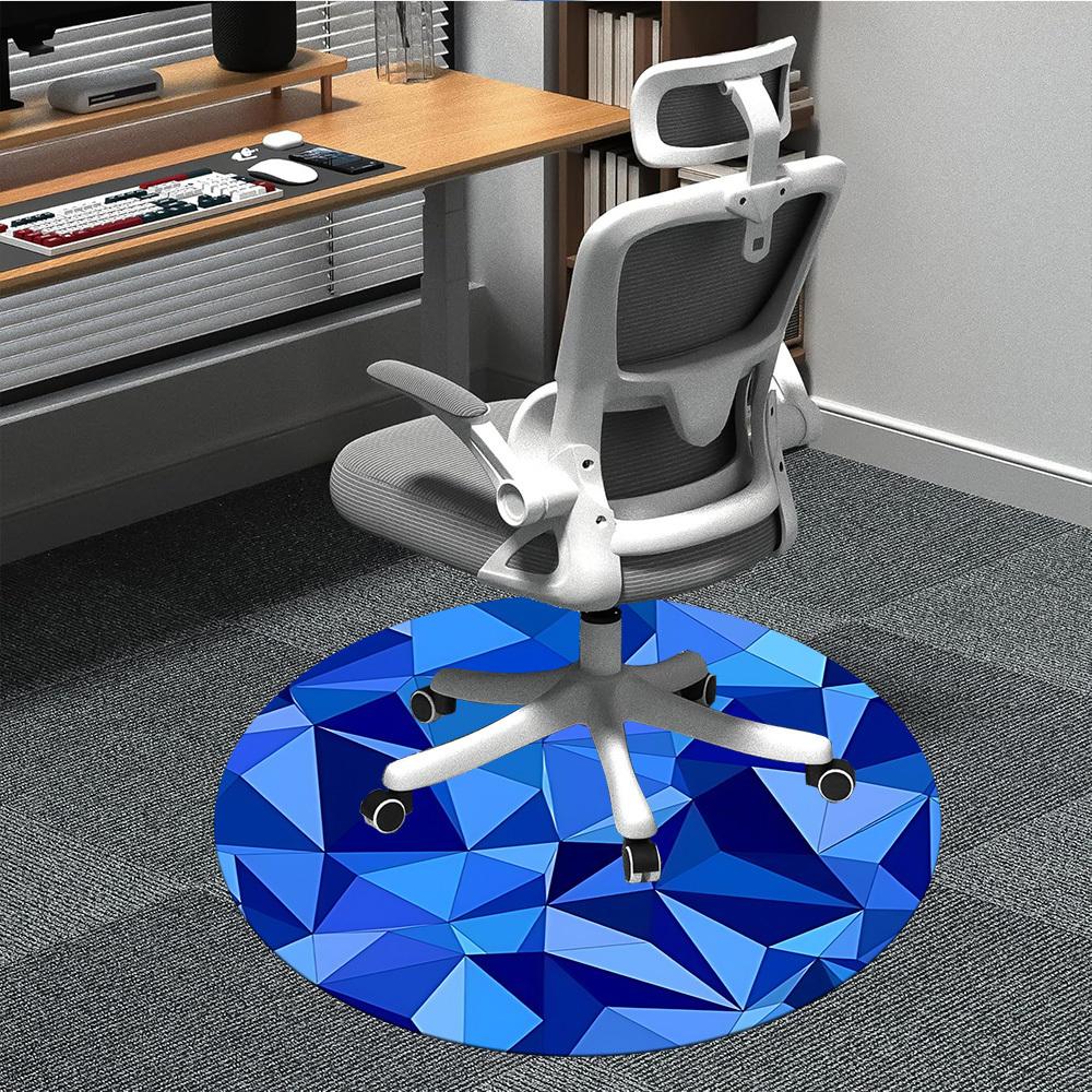 1pc Blue Gemstone Chair Carpet for Office, Round Non-Slip Durable Large Size Office Carpet, Suitable for Office, Beautiful Decoration