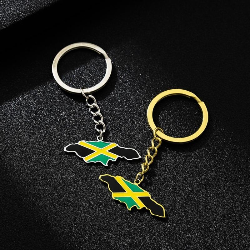 Ethnic Style Keyholder Keychain Souveniry Gift Stainless Steel Map Keychain Backpack Map Flag Shape Keyring for Unisex