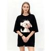 Oversized T Shirt Black Cute White Dog Print Casual Everyday Wear