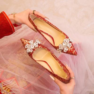 Mode 2024 Printemps Été et Automne Nouvelles Robes de Style Chinois Talons Aiguilles Cristal Rouge Chaussures de Mariage Nouvelles Chaussures à Talons Hauts pour Femmes