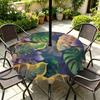 Outdoor Round Tablecloth With Umbrella Hole Waterproof Oil Resistant Floral Leaf Patio Garden Deck