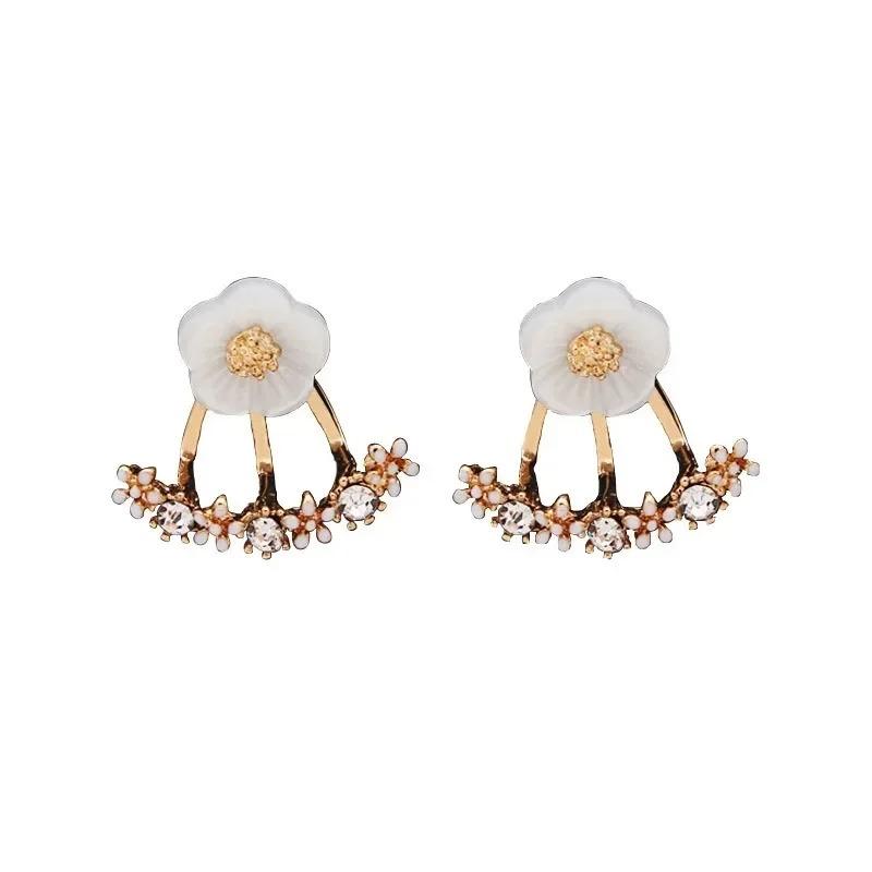 Women's Flower Earrings Zircon Ear Jacket Korean Style Copper Ear Studs Earrings Orecchini Jewelry Pendientes Aretes De Mujer