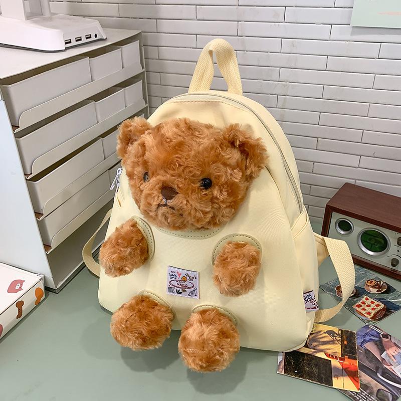 School Bag High Value Cute Cartoon Bear Doll Backpack Color Design Casual Simple