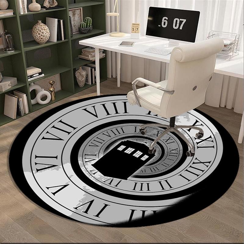 Police Box Time Travel Round Carpet Chair Cushion Round Entryway Rug, Soft Round Rugs for Living Room, Bedroom, Circle Carpet Decor Gifts