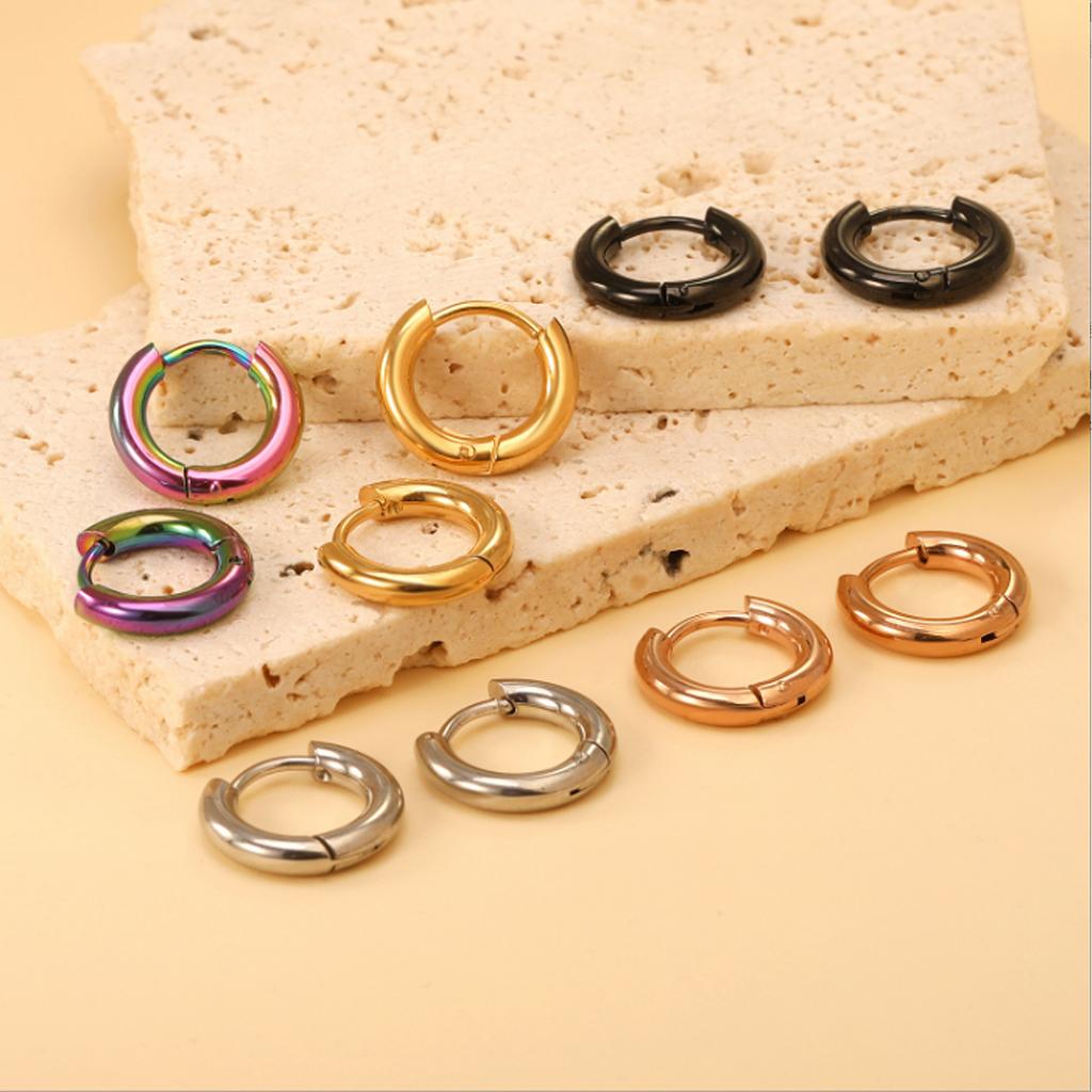 1 Pair of Classic Plain Circle Trend Hip Hop eEarrings Stainless Steel Men's Women's Simple Design Style Jewelry Does Not Fade