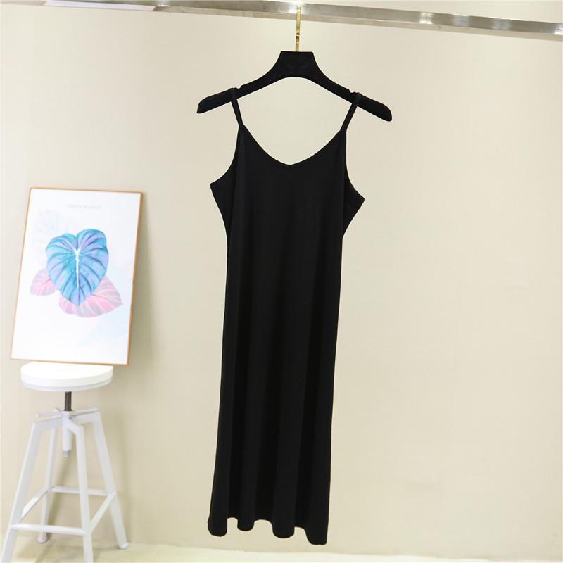 Women s V Neck Sleeveless Slip Dress A-Line High Waist Elegant Commuter Modal Midi Maxi Underdress L