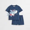 2026 Boys' Summer Outfit Set Dark Blue Shark Boy Summer Pure Cotton Short-Sleeve T-Shirt Children's New Two-Piece Set Trendy 8