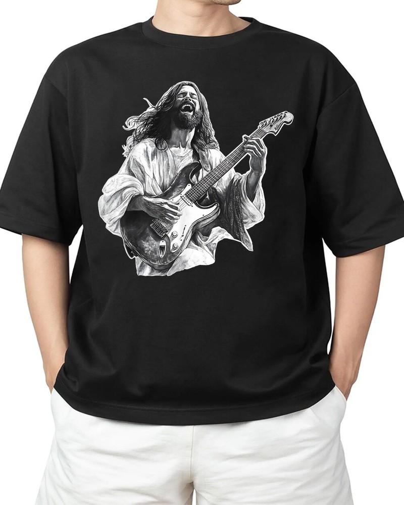 Jesus the Solid Rock Playing Electric Guitar and Laughing Adult S-4XL T-Shirt Unisex T-Shirt L