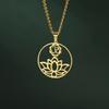 Lemegeton Lotus Necklace for Women Yoga Flower Spiritual Stainless Steel Jewelry Vintage Pendant Necklaces Accessories Gift