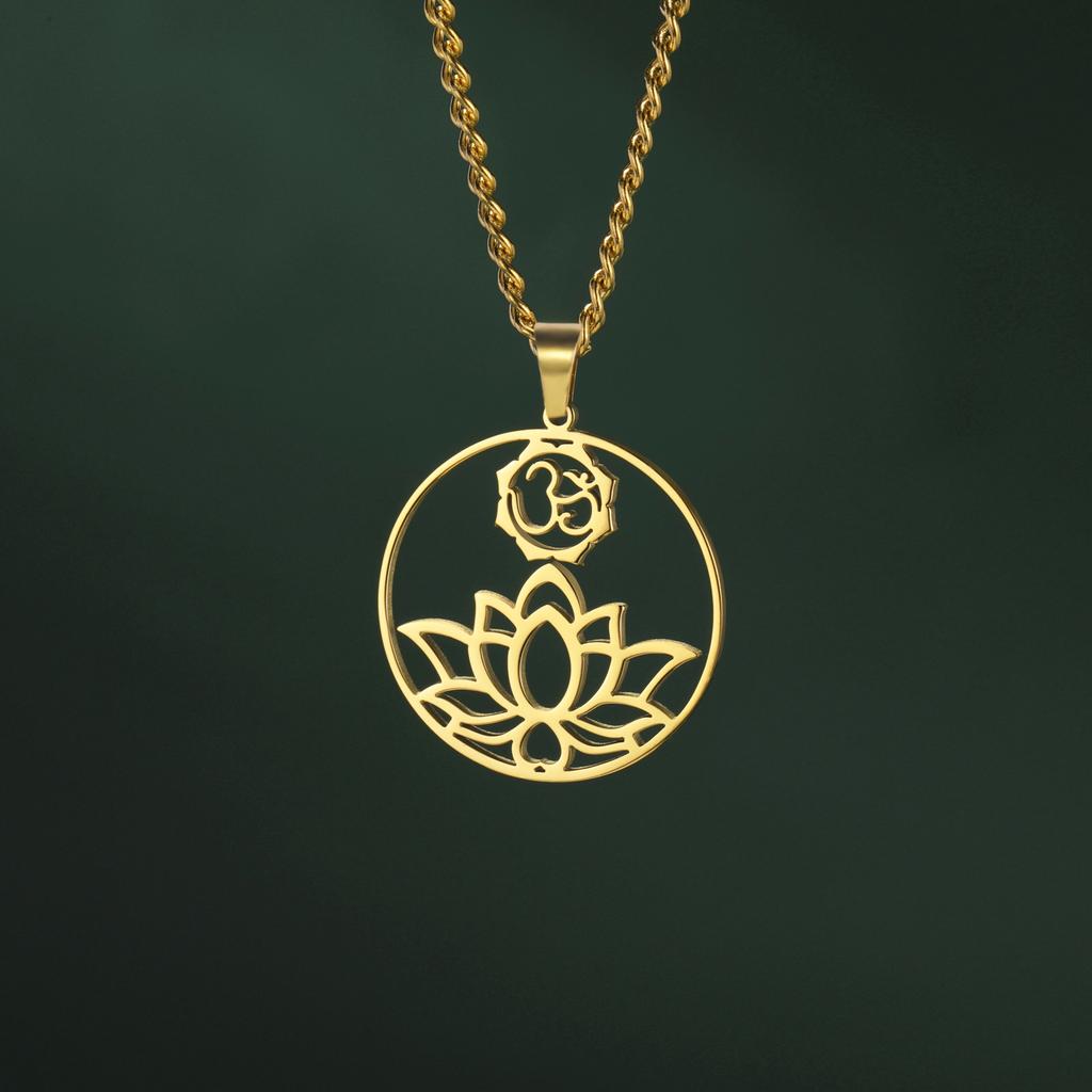 Lemegeton Lotus Necklace for Women Yoga Flower Spiritual Stainless Steel Jewelry Vintage Pendant Necklaces Accessories Gift