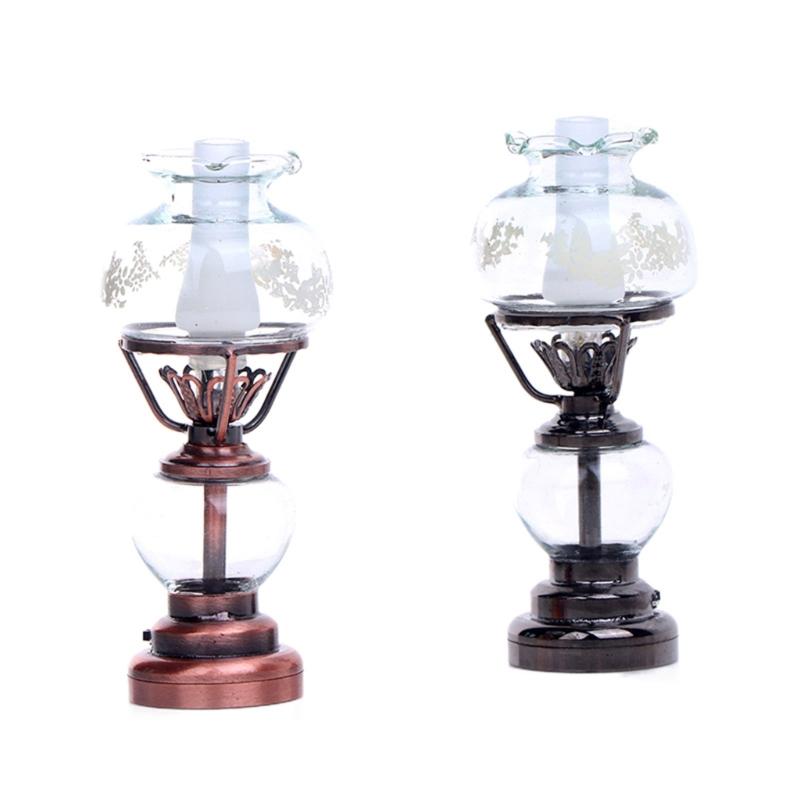 Kerosene Bedroom Table Lamp Miniature Furniture Model Doll Houses Accessory Realistic Lighting Toy Playset 1:12