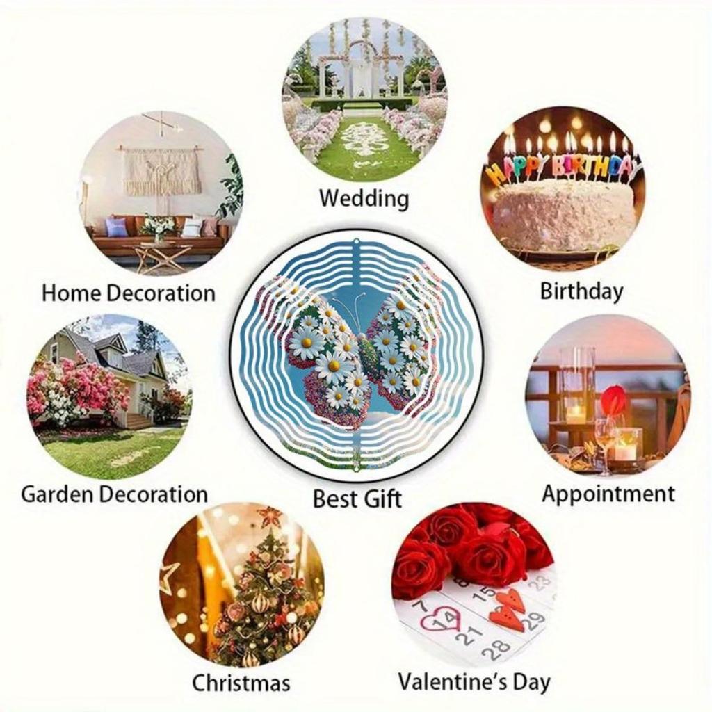 2D Metal Wind Chime with Daisy Butterfly Design for Outdoor Garden Patio Decor No Battery Needed Holiday Gift