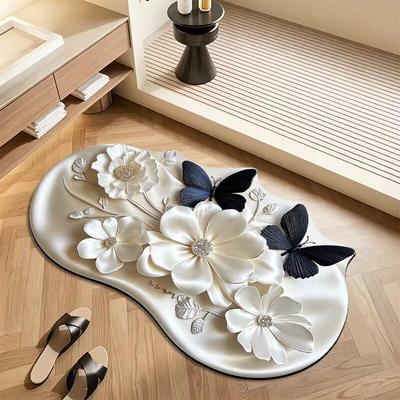5D Diatom Mud Butterfly Flower Floor Mat - Water Absorbent & Quick Dry for Entryway & Bathroom