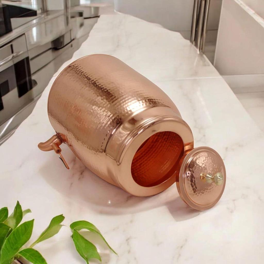 5 Litre Rudra Hammered Copper Water Dispenser (Matka) Container Pot with Pure Copper and Ayurvedic Health Benefits (50000 Ml)