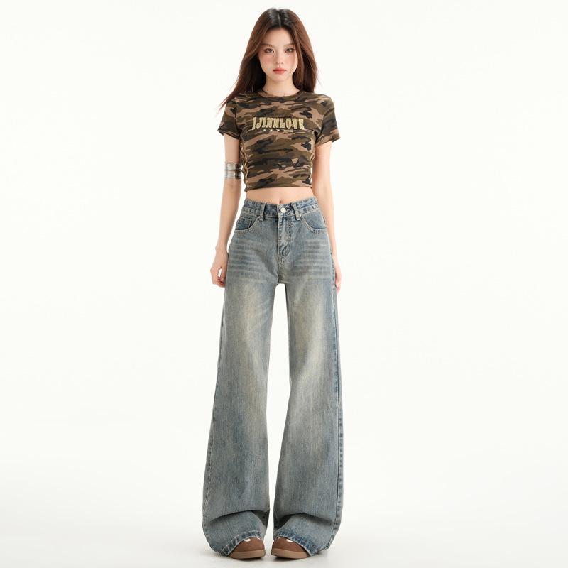 

Women s Wide-Leg Distressed High-Waisted Jeans - American Retro Spring 2025 Collection L