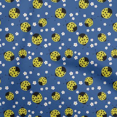 Cotton Poplin Dark Blue Fabric Bird Ladybird Quilting Supplies Print Sewing Fabric By The Yard 42 Inch