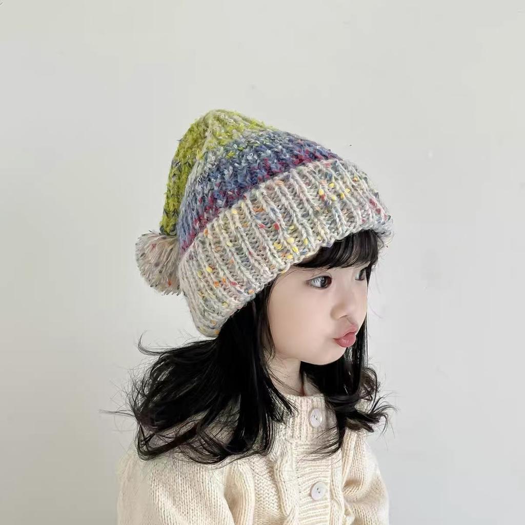 Autumn and Winter Baby Knitted Hat Girls Windproof Wool Hat New Hairball Christmas Hat Boys Pullover Hat