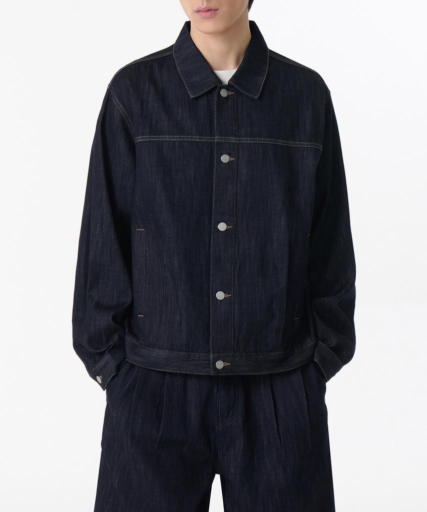 Musinsa Standard Linen-Like Minimal Denim Trucker Jacket [Deep Indigo]