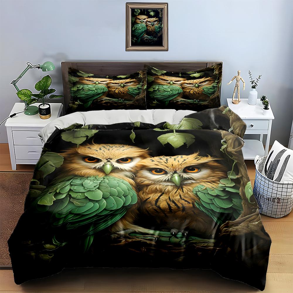 Owl Leaf Motif. Bedding Duvet Cover Sets Duvet Covers Pillowcases Gifts (1 * Duvet Cover 2 * Pillowcases, Without Duvet Insert)