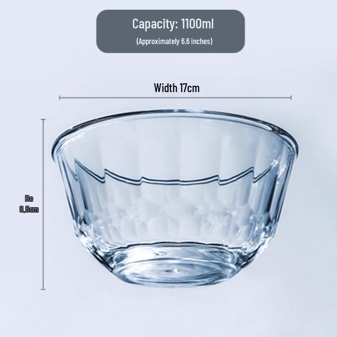 Heat-Resistant Borosilicate Glass Bowl for Microwave, Egg Beating, Baking, Dough Mixing, and Soup.