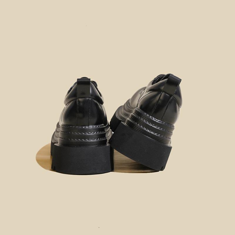 Thick-soled big-headed small leather shoes for women's autumn and winter new lace-up derby shoes, small people increase in height