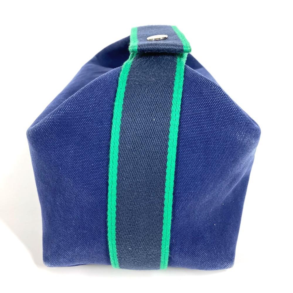 HERMES Bridea Black GM pouch vanity bag H logo Hand Bag cotton blue/Green