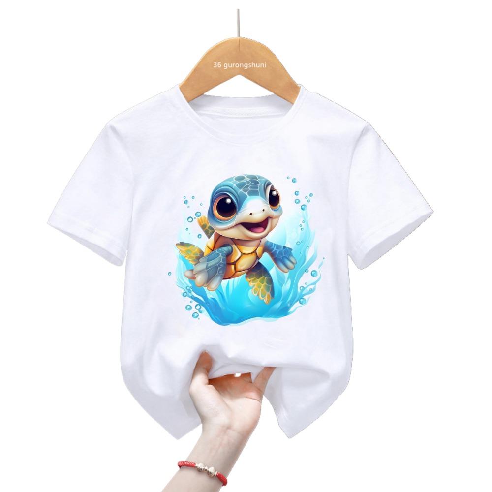 Kawaii Sea Turtle Print Tshirt For Girls/Boys Cool Kids Clothes Harajuku Shirt Lovely Children Clothing Summer Fashion T-Shirt