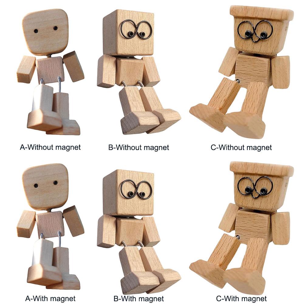 Shaking Wooden Man Figurine Handmade Car Ornaments Action Figure Little Nerdy Dolls Car Accessories Car Ornaments Creative Gifts