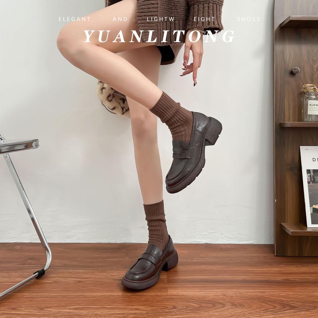 Grape Mother Spring New French Retro Small Leather Shoes Women's 2025 Casual Style Versatile Small Height-increasing Loafers