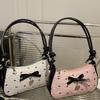 Korean Sweet Seersucker Bow Shoulder Bag, Women's Black & Pink Color Block Crossbody