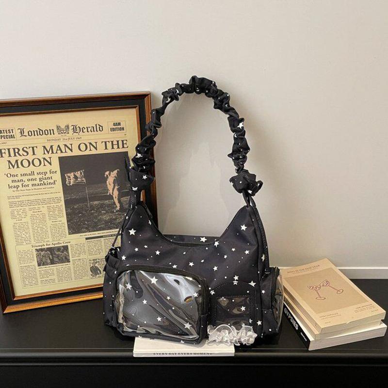 Japanese Style Star Printed Shoulder Bag For Women Large Capacity Transparent Splicing Handbag Fashi Women's Crossbody Bag