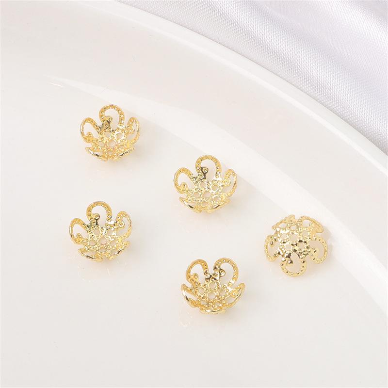 14K Gold Filled Flower Cap Bracelet DIY Jewelry Accessories with White Gold Beaded Spacers