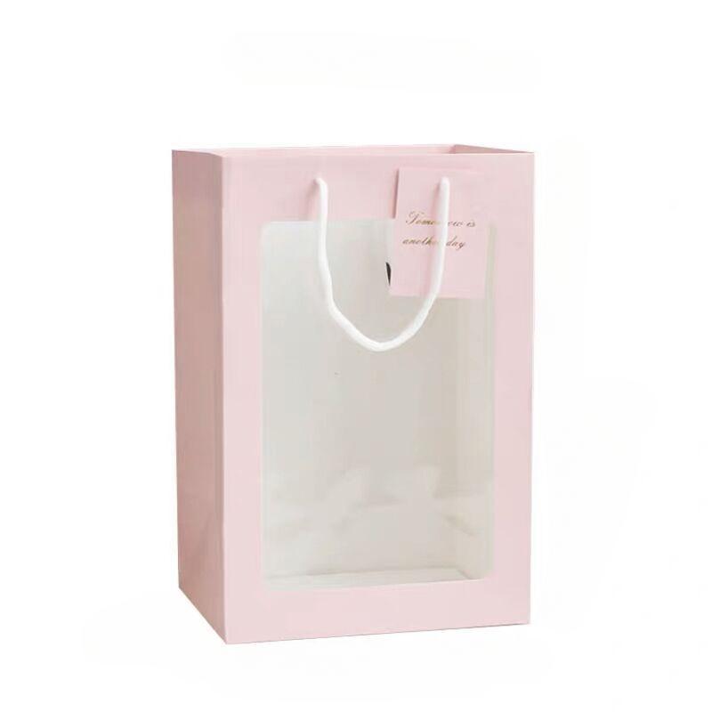 Transparent Window Gift Packing Bag with Handles Portable Flower Bag Birthday Party Wedding Christmas Valentine's Day Gift Bag