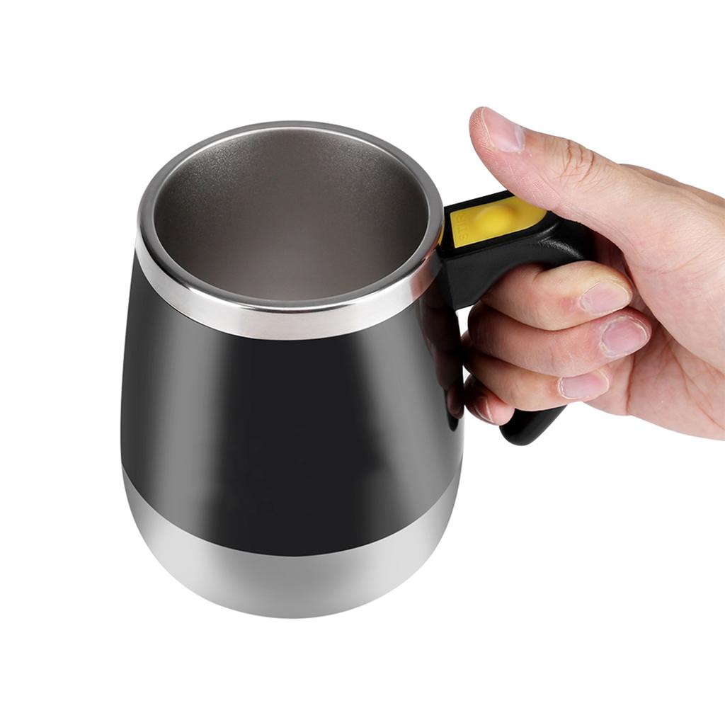Electric Stainless Steel Self Mixing Cup Magnetic Stirring Coffee Mug Black