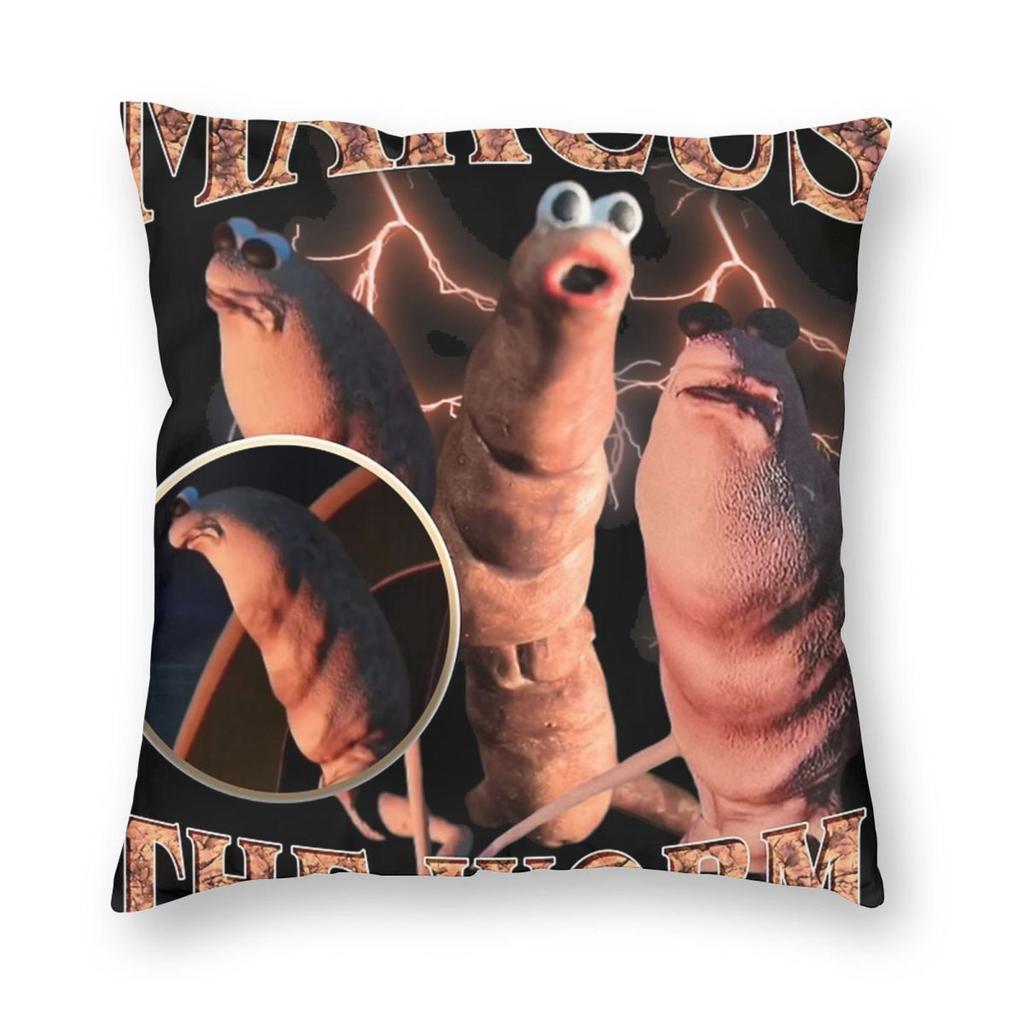 Marcus The Worm Robert Help Funny Meme Pillowcase Printed Polyester Cushion Cover Decor Pillow Case Cover Sofa Square 45X45cm