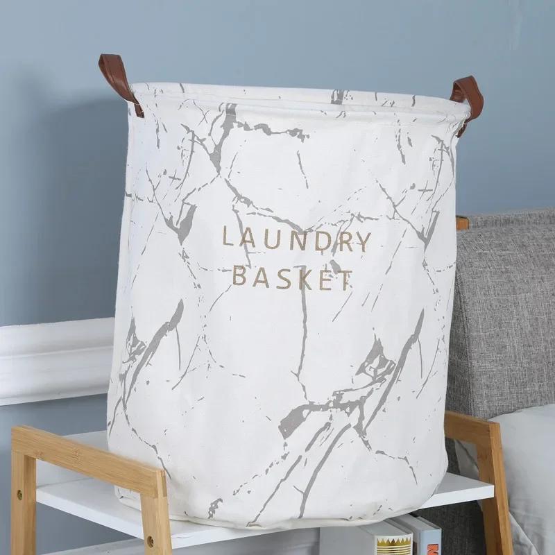 Marbling Laundry Storage Baskets Folding Dirty Clothes Storage Buckets Household Waterproof Sundries Toys Organizer Barrels