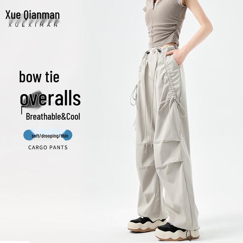 

Women s High-Waist Straight Cargo Pants with Tie Details M