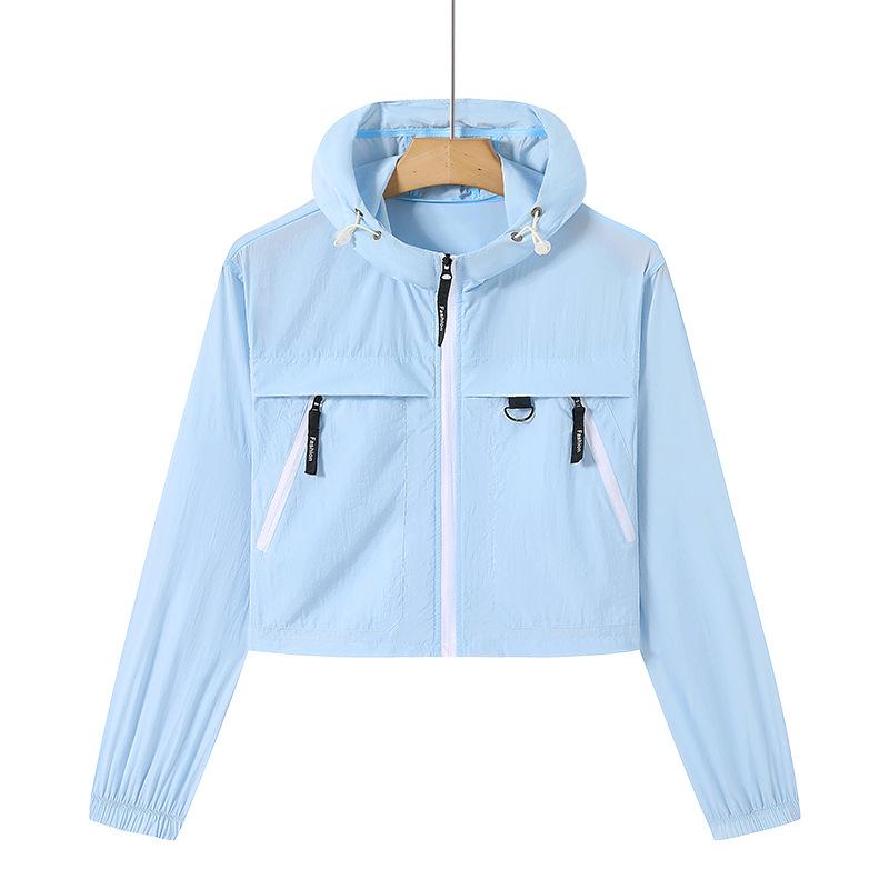 Dámský chladivý, prodyšný, všestranný krátký kabát, Dámské volné, lehké, prodyšné venkovní sluneční oblečení s kapucí
