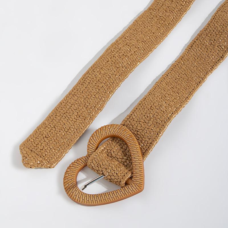 Boho Gürtel Love Schnalle Natur Pastell Elastisch PP Gras Damengürtel Vielseitiger Urlaubsgürtel