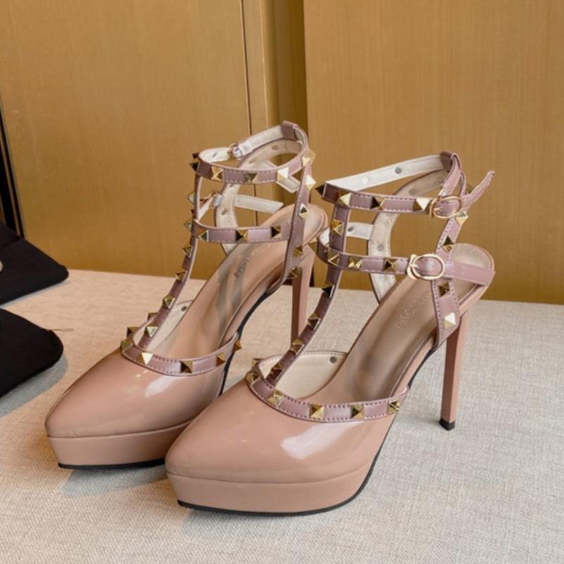 

Модная платформа, заклепки, интернет-знаменитость, туфли на высоком каблуке для женщин 2025, лето, новинка, остроносые туфли-лодочки на шпильке с открытым носком для женщин 39