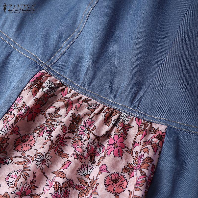 ZANZEA Women Print Patchwork Loose Casual A-line Long Skirts