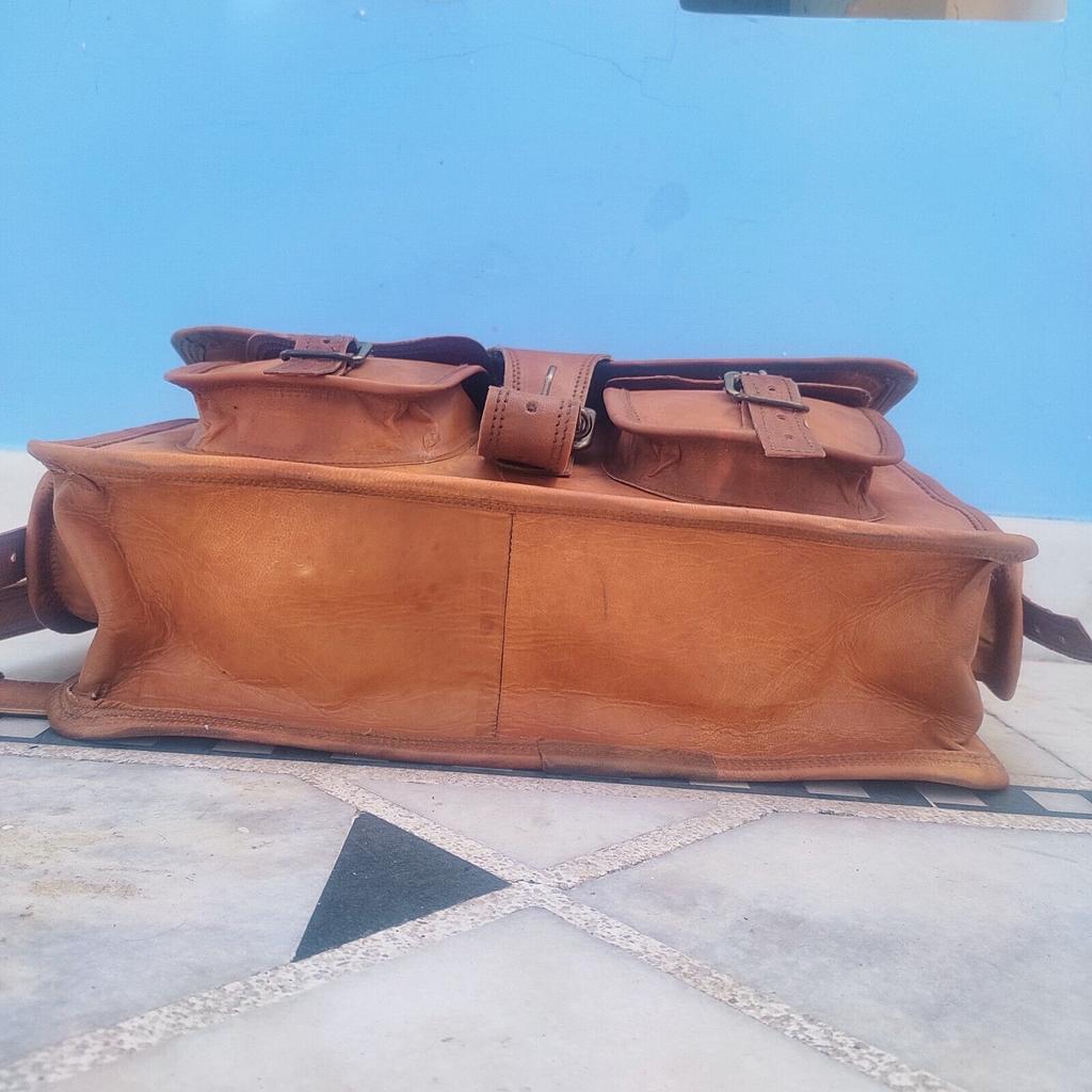 Vintage echte braune Ziegenleder Distressed Herren Satchel Handgefertigte Aktentasche