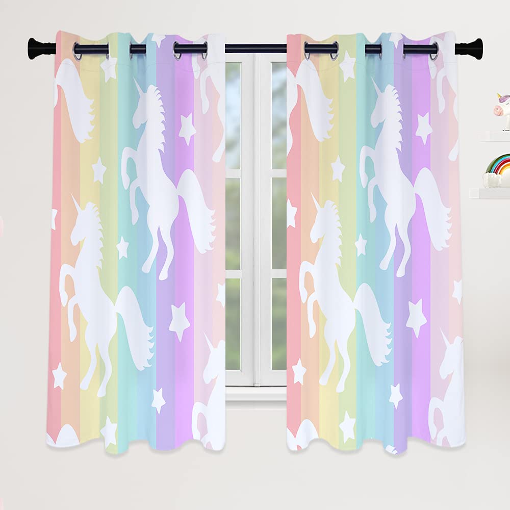 Unicorn Blackout Drape Rainbow High Shade Protection Window Drapes Unicorn Bed Chamber Living Area Room Deco for Girls Kids Set of 2 Panels